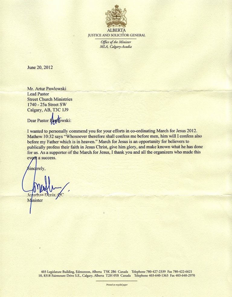 This is an official letter from the Alberta Justice and Solicitor